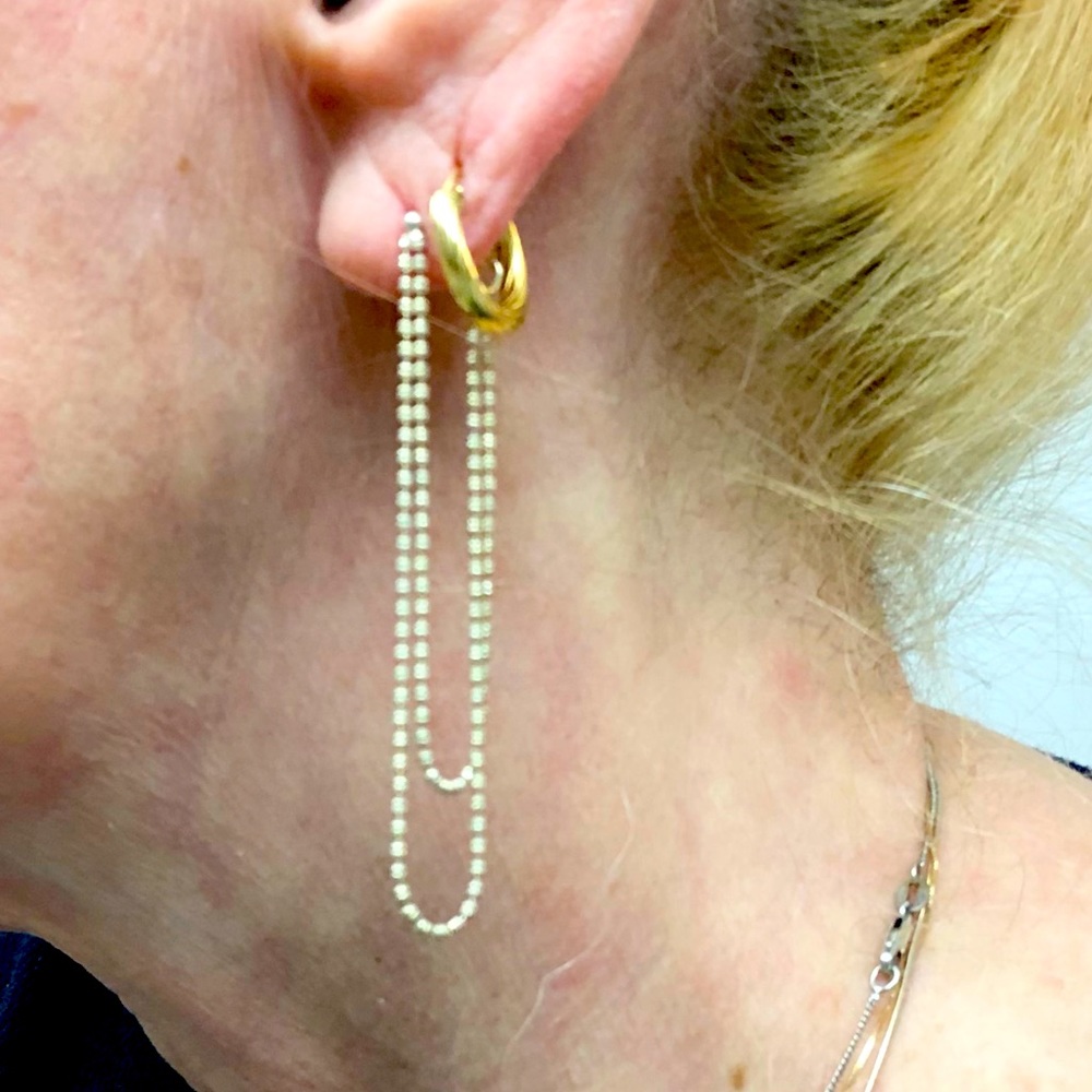 Elo7 Gold Plated Barrel Beaded Chain Attached Back Dangle Earrings